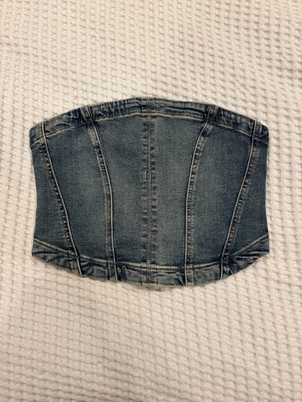 Denim Seamed Tube Top - Picture 4 of 9